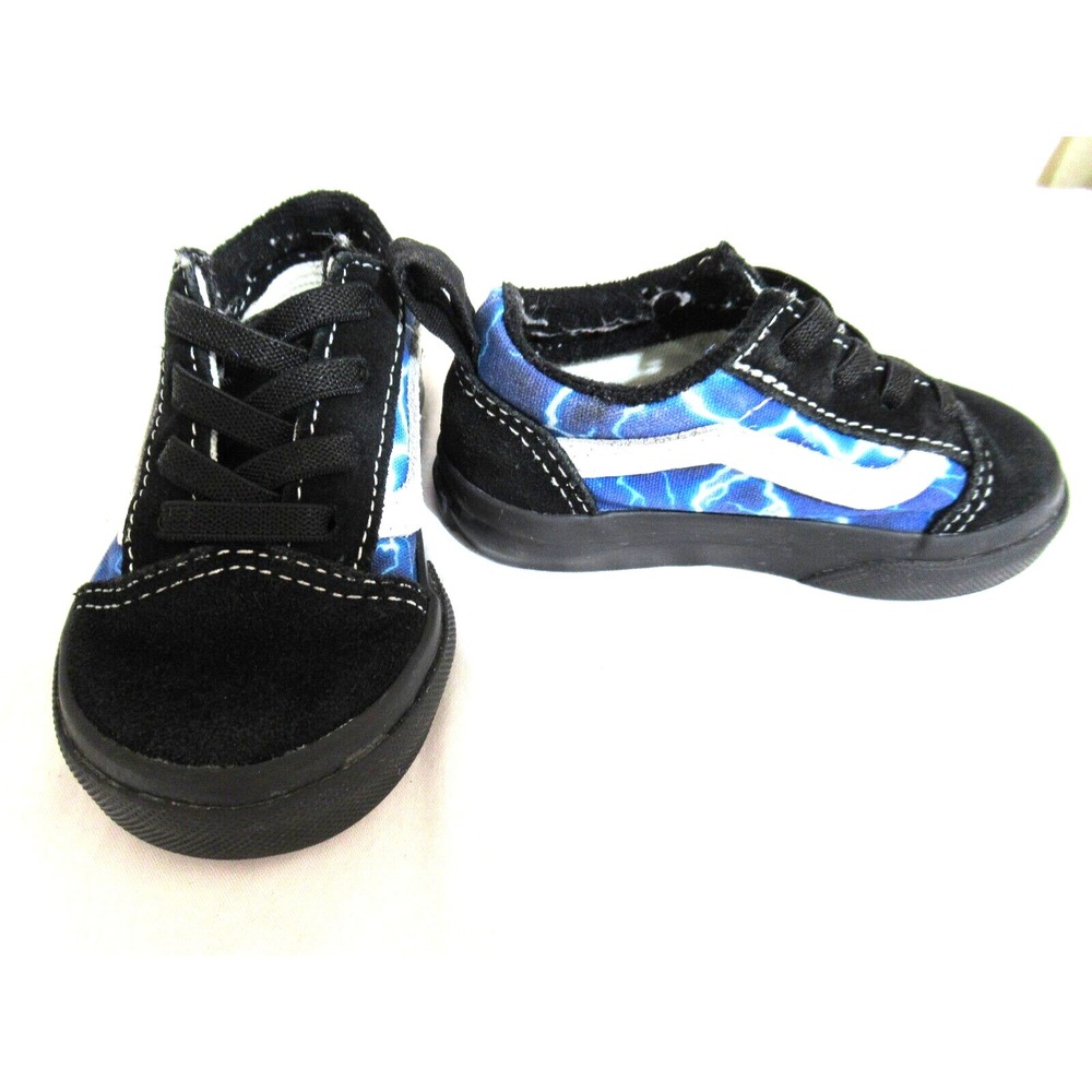 Van's Old Skool Toddler Size 5 Black & Blue Slip On Skateboard Shoes Sneakers